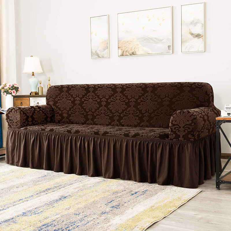 Astoria Grand Jacquard Elastic Skirt Box Cushion Sofa Slipcover